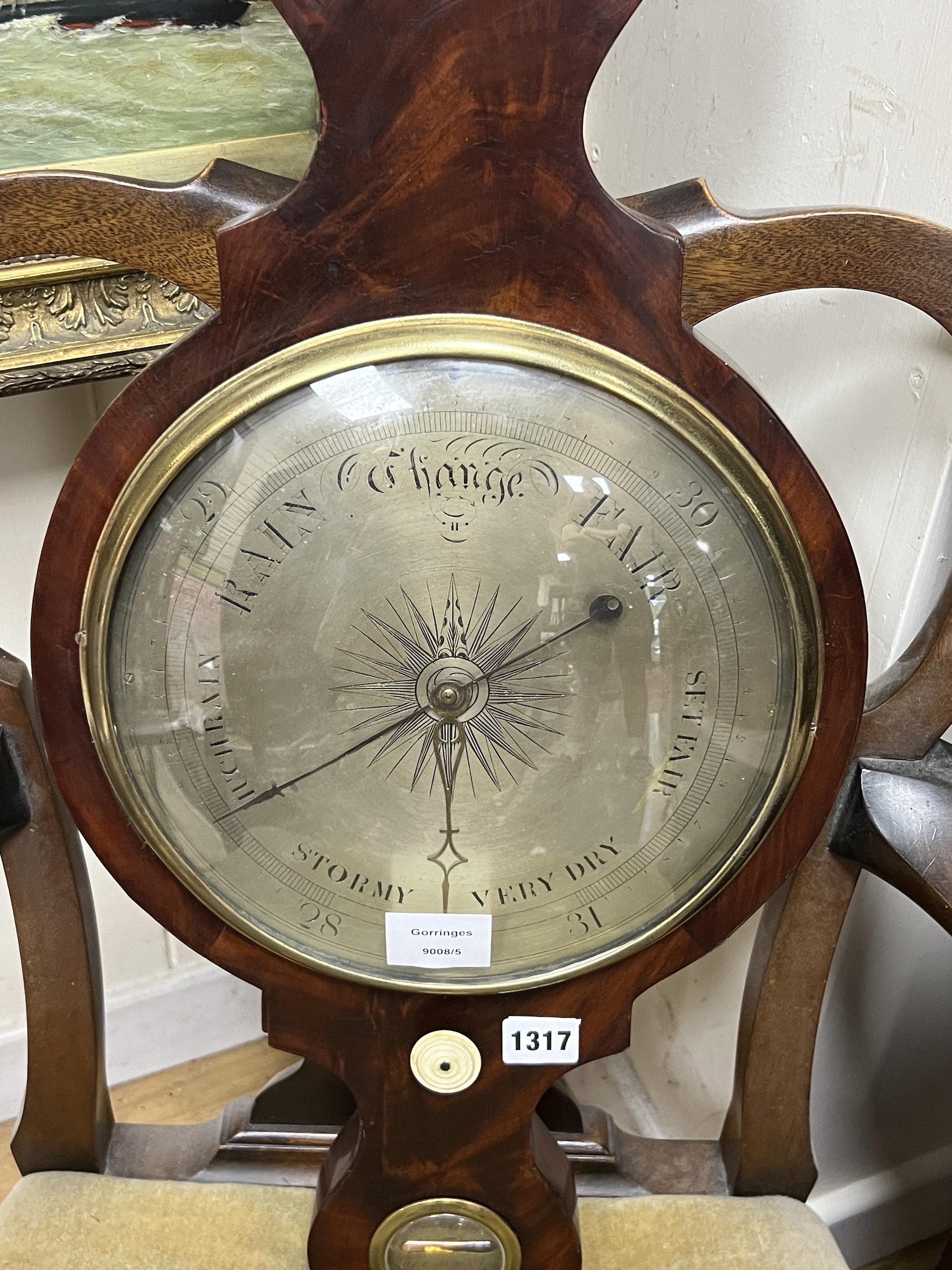 A Regency mahogany wheel barometer, height 112cm